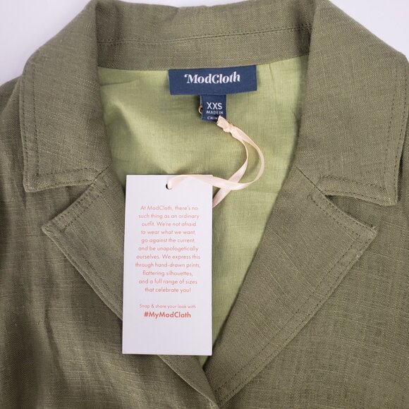 ModCloth XXS Dress Olive Green Linen Pockets Button Shirt Belt Tie Khaki NWT - Picture 7 of 15
